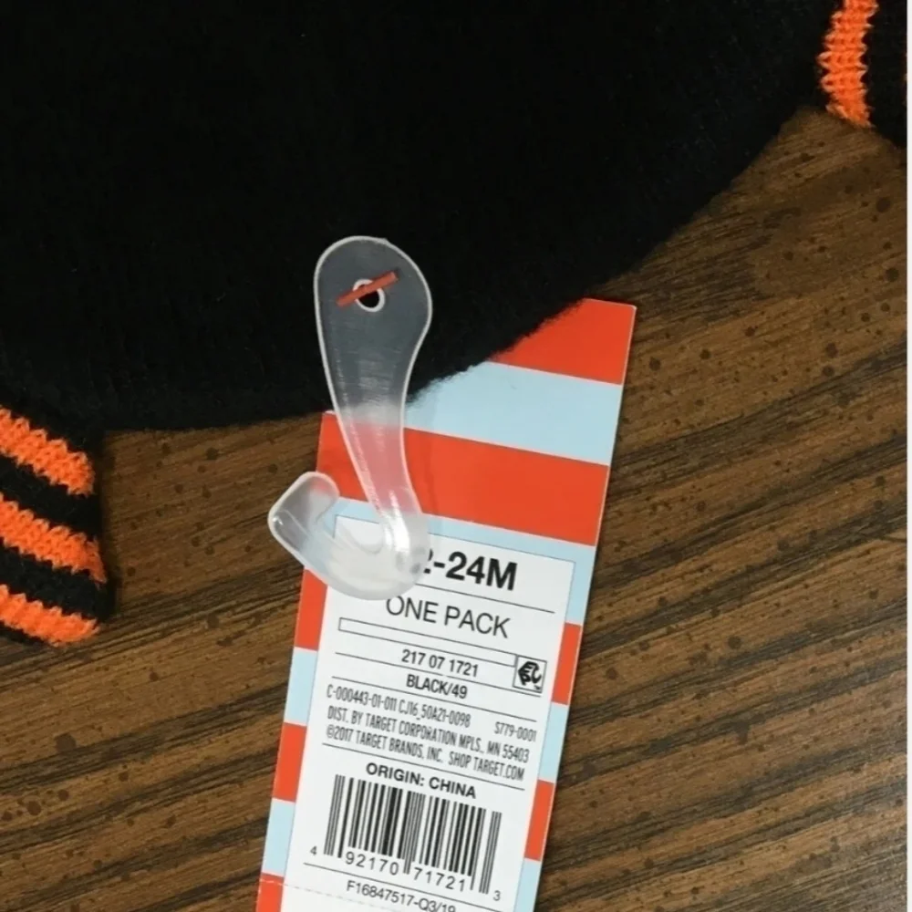 Cat & Jack Black Orange Monster Child's Beanie Winter Hat 12-24 M Infant Toddler